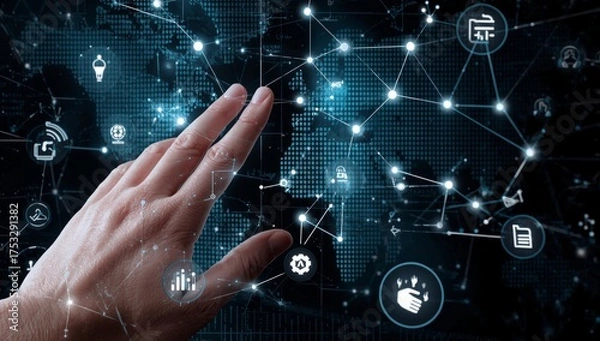 Fototapeta Touching the Future: Human Interaction with AI Technology