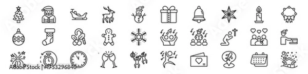 Fototapeta Minimalist Line Icon Set For Merry Christmas And Happy New Year 2026, A Festive Holiday Vector Illustration Collection