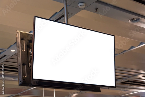 Fototapeta Blank ad space screen hanging from the ceiling