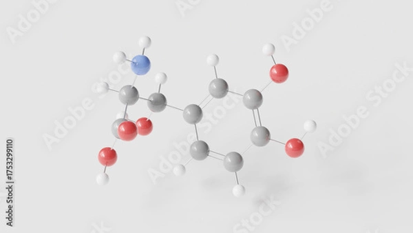 Fototapeta droxidopa molecule 3d, molecular structure, ball and stick model, structural chemical formula adrenergic agonist