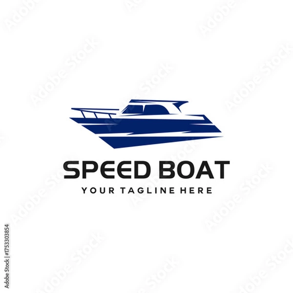 Fototapeta Blue Yacht Boat Logo Design Vector Symbol Illustration, icon.  Suitable for your design need, logo, illustration, animation, etc.