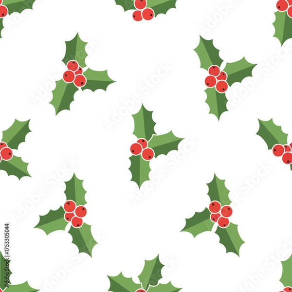 Obraz Festive holly berry pattern seamless repeating christmas holiday design vector