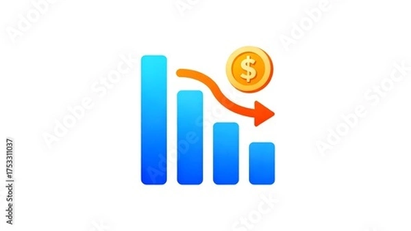 Fototapeta Declining financial chart with dollar coin