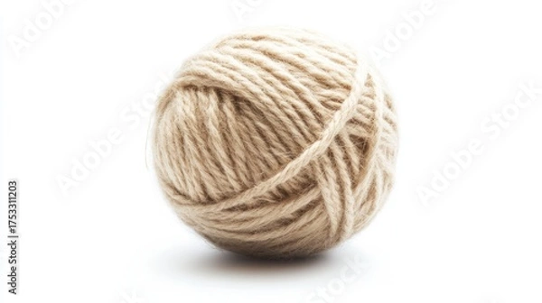 Obraz Beige yarn ball, studio shot on white, crafts or knitting concept