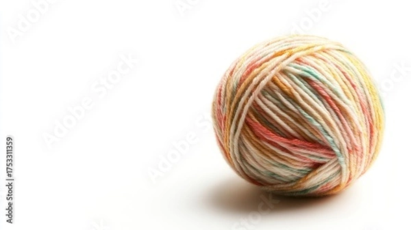Fototapeta Colorful ball of yarn on white background for crafts and knitting projects