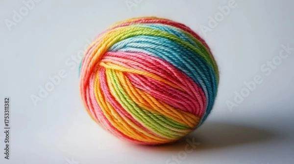 Fototapeta Colorful yarn ball for crafts with a plain background, for textile or DIY projects