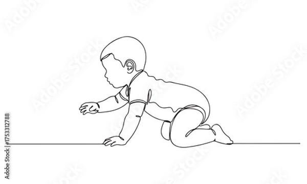 Fototapeta Continuous Line Drawing of a Baby Crawling
