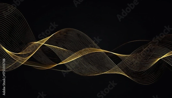 Fototapeta A sophisticated dark background featuring an elegant design of golden, undulating lines flowing across the space. They create a sense of motion