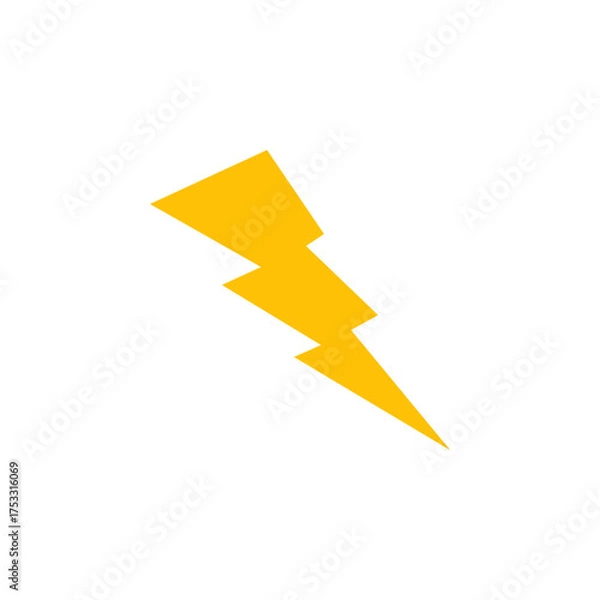 Fototapeta Simple Flat Yellow Lightning Bolt Strike Icon on Transparent Background