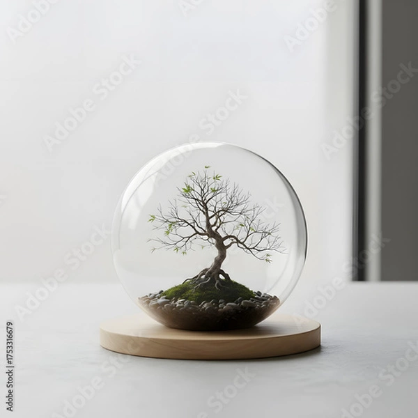 Fototapeta Tree enclosed inside a transparent bubble, symbolizing protection of nature and environmental care, concept of ecology and sustainability