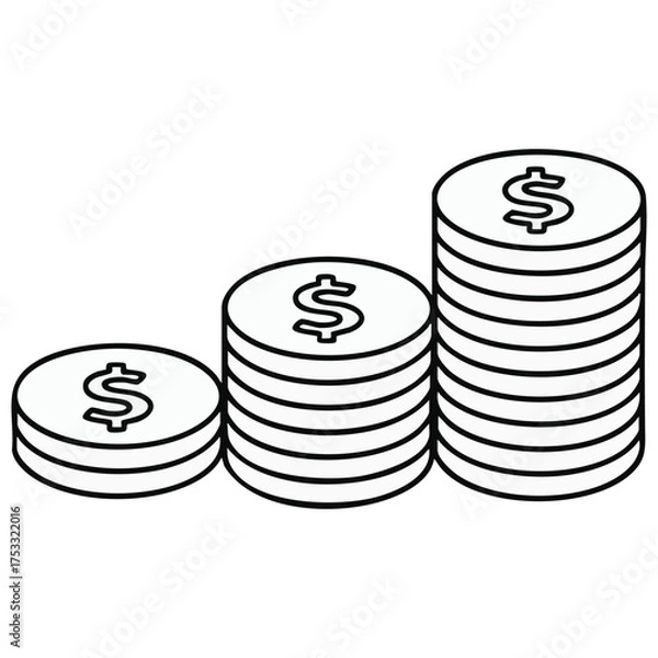 Fototapeta Outline Vector: Stacks of Coins Showing Financial Growth