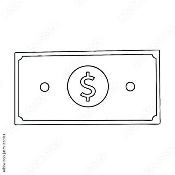 Fototapeta Minimalist Outline Vector of Single US Dollar Bill