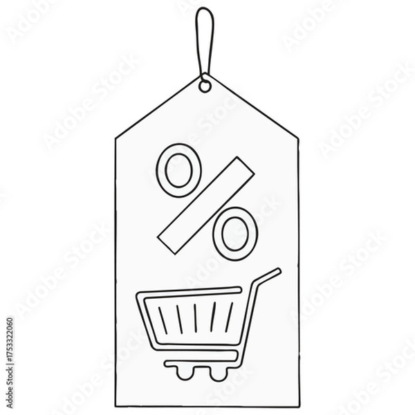 Fototapeta Outline Vector: Discount Price Tag with Shopping Cart and Percent Symbol