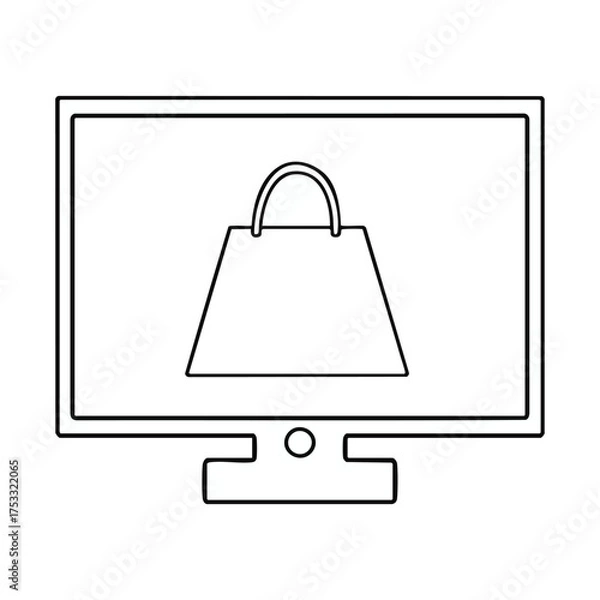 Fototapeta Minimalist Outline Vector of Online Shopping on Monitor Screen