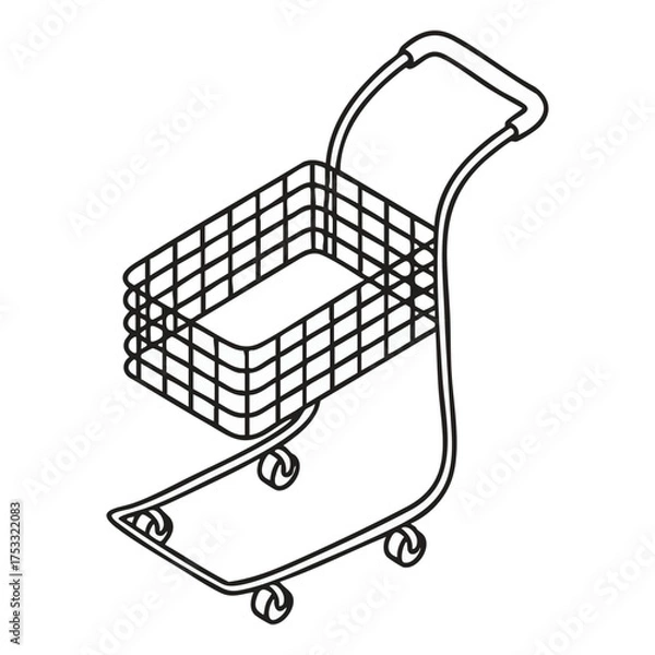 Fototapeta Minimalist Isometric Outline Vector of Shopping Cart Trolley
