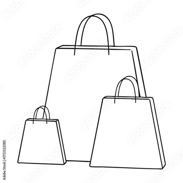 Fototapeta Outline Vector: Stack of Shopping Bags in Various Sizes