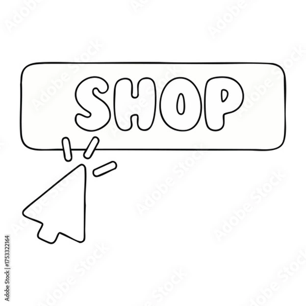 Fototapeta Outline Vector SHOP Button with Mouse Cursor Click