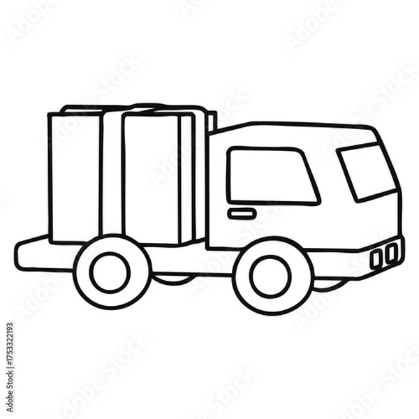 Fototapeta Outline Vector Delivery Truck with Large Shipping Boxes