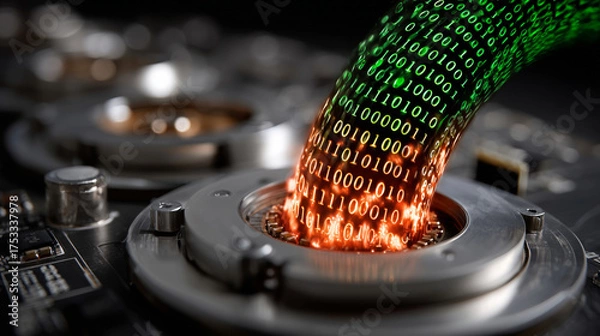 Obraz Digital data stream flowing with binary code, representing technology and innovation, showcasing futuristic design