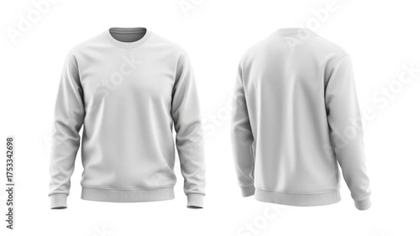 Fototapeta blank white sweatshirt mockup with long sleeves, shown in front and back view isolated on transparent white background 
