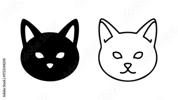 Fototapeta Cat heads outline and solid with transparent background