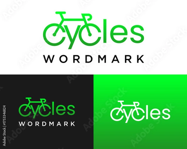 Obraz Modern Green Cycles Wordmark Logo with Integrated Bicycle Icon