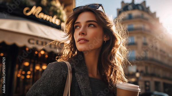 Obraz パリを観光している女性