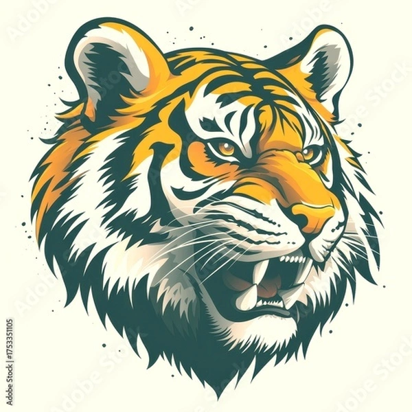 Fototapeta Tiger head illustration capturing the fierce expression and of the majestic animal in a dynamic and bold design