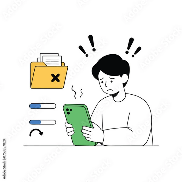 Fototapeta Man frustrated by phone error data problem