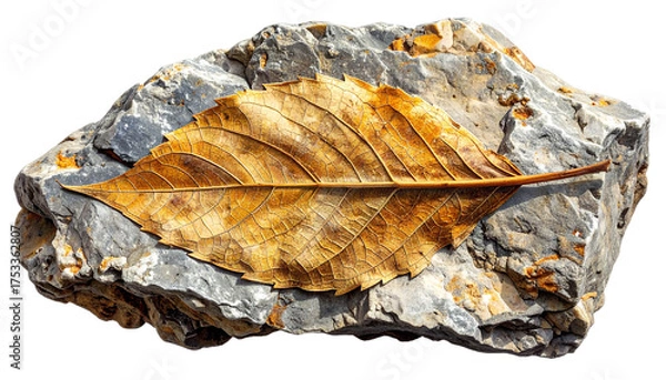 Fototapeta Macro Photograph of Dried Leaf on Gray Stone Showing Texture and Structure