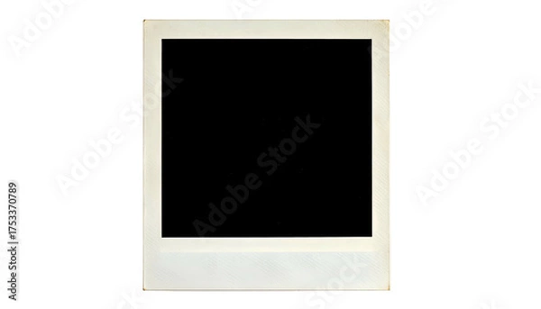 Obraz A vintage Polaroid photo frame with a black void against a solid black background