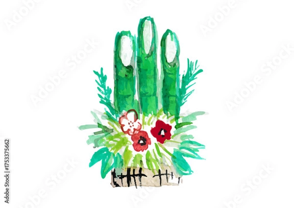 Fototapeta 筆書き　門松　 年賀状素材