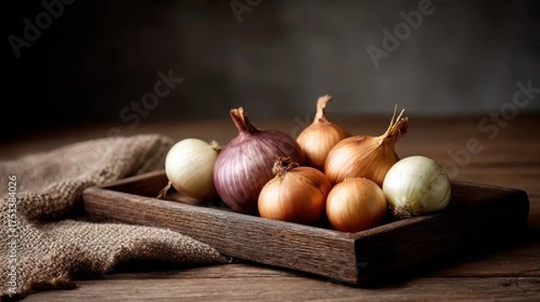 Fototapeta Dark and Moody Food Styling with Fresh Brown Onions