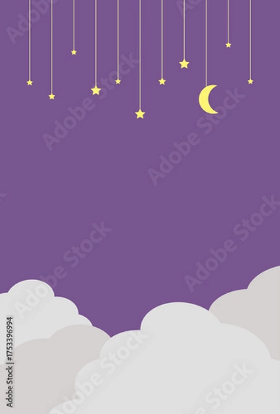 Obraz 背景素材　星と月のきらめく夜空