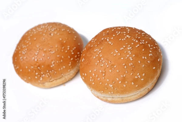 Obraz Plain hamburger buns bread isolated on white background.