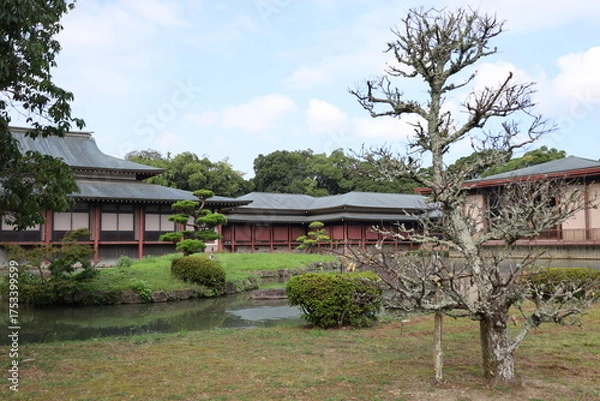 Fototapeta A Japanese shrine: a scene of the precincts of Usa-jingu Shrine in Usa City in Oita Prefecture in Kyushu