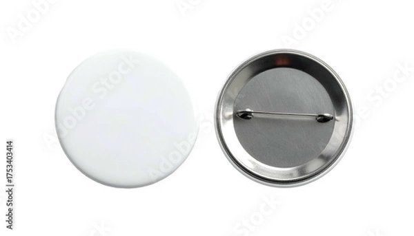 Fototapeta A pair of blank circular button pins, one showing the front and the other the pin back