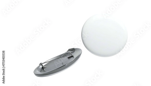 Fototapeta White circular disc detached from a metallic oval-shaped component on a stark black background