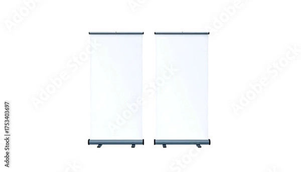 Fototapeta Two vertical white rectangular displays side by side against a stark black background