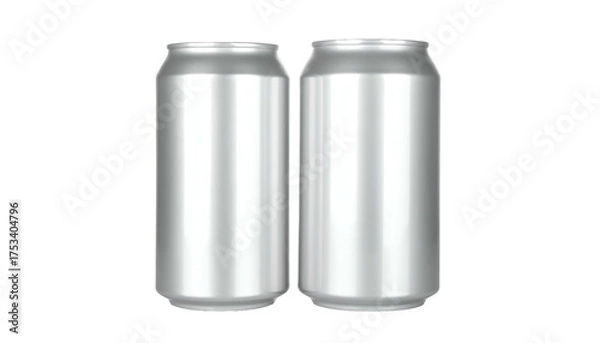 Fototapeta Two metallic beverage containers, cylindrical with a smooth silver finish, presented on black