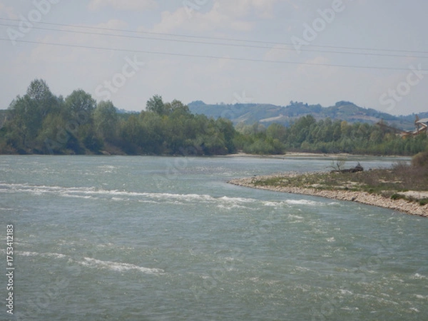Fototapeta View of the Tanaro river in the Langhe, Piedmont Italy