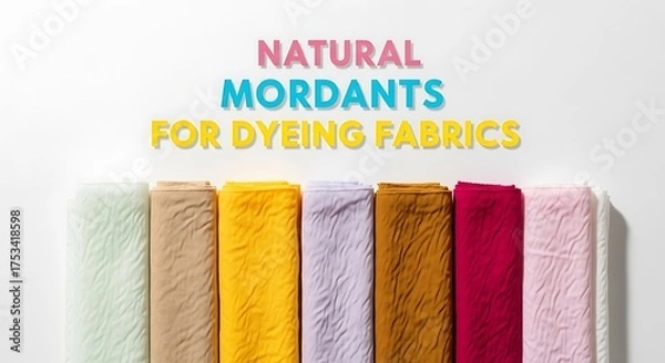 Fototapeta Natural dye mordant process natural mordants for dyeing fabrics, colorful fabric rolls