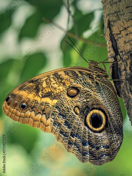 Fototapeta A beautiful brown butterfly of a wall