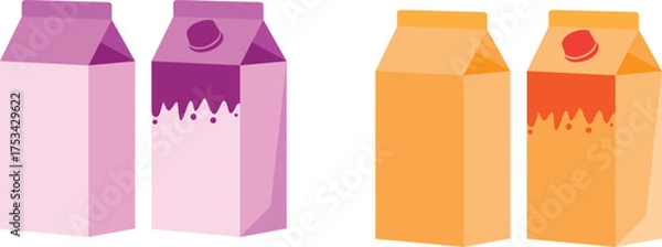 Fototapeta vector illustration of a set of colored paper bags or juice packet.  juice paper sticker icon in flat style. healthy juice business concept