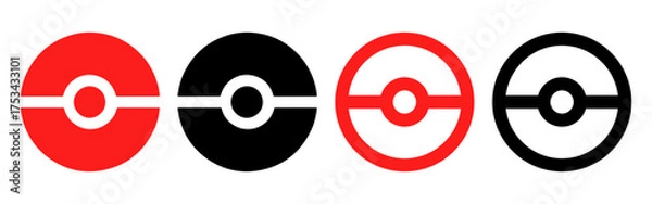 Fototapeta Pokeball icon. Pokeball vector illustration in flat art. Pokeball line symbol. Poke ball icon, red and white balls