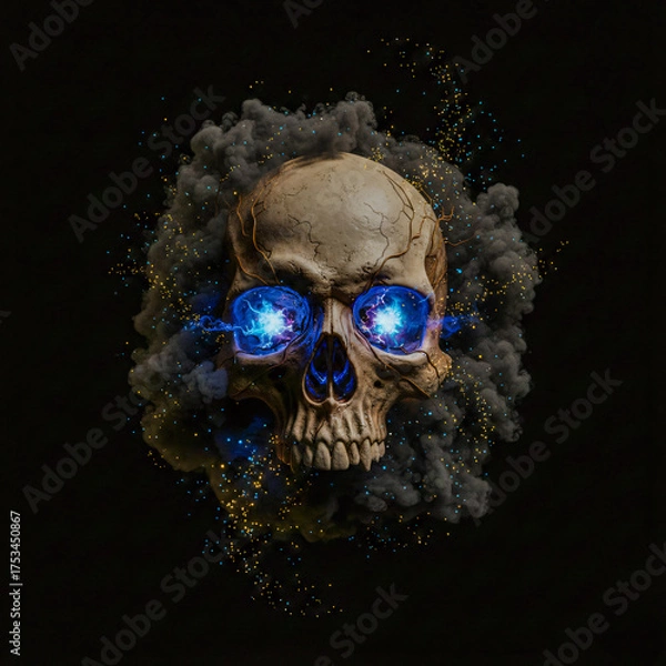 Fototapeta Mystical Glowing Skull with Smoke – Dark Fantasy 3D Render