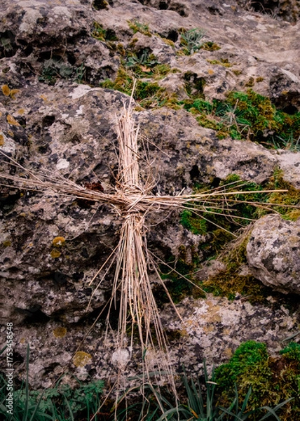 Fototapeta Pagan Tied Straw Cross At The Rollright Stones