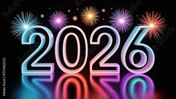 Fototapeta The year 2026 is displayed with fireworks in the background, symbolizing a celebration of the new year and the anticipation of future events and milestones.