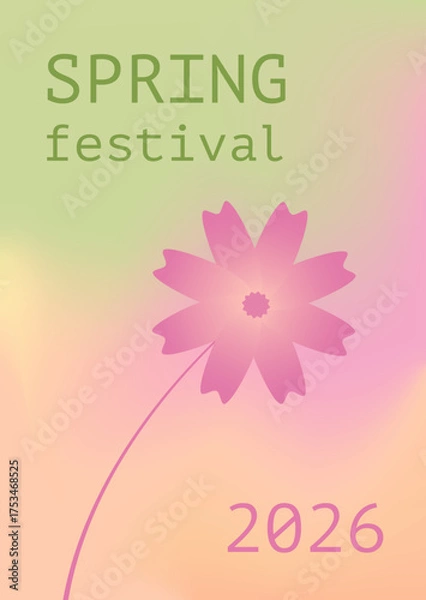 Fototapeta Spring Festival Poster with Gradient and Abstract Flower. Vector vertical background with text in pastel tones