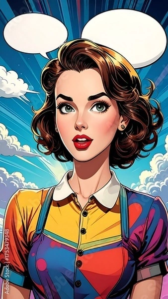 Obraz Retro woman with comic book style